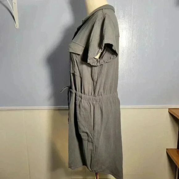 Thread + Supply Large Dark Gray Collared Short Sleeve Button Midi Casual Dress - Picture 8 of 11